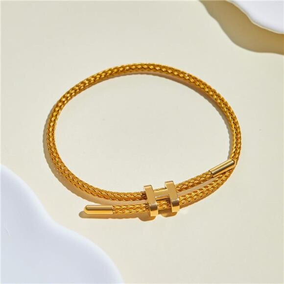 Adjustable Gold Plated Charm Bracelet Women Titanium Steel Wire Rope Jewelry Gif - Picture 3 of 8